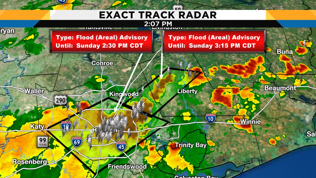 New Areal Flood Advisory for NE Harris/Liberty Co. until 3:15p. Storm clusters have been dropping 1-2 per hour across metro Houston. 